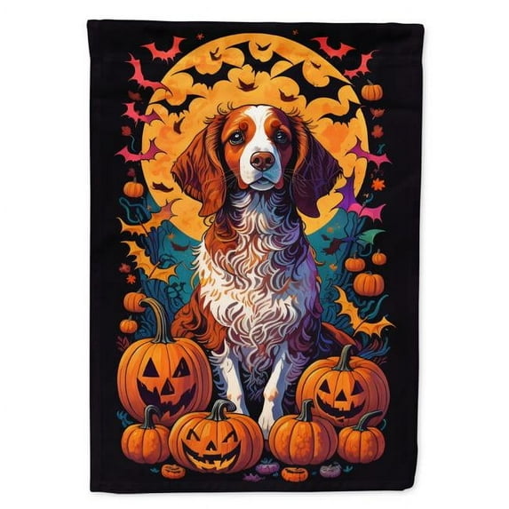 Brittany Spaniel Witchy Halloween House Flag