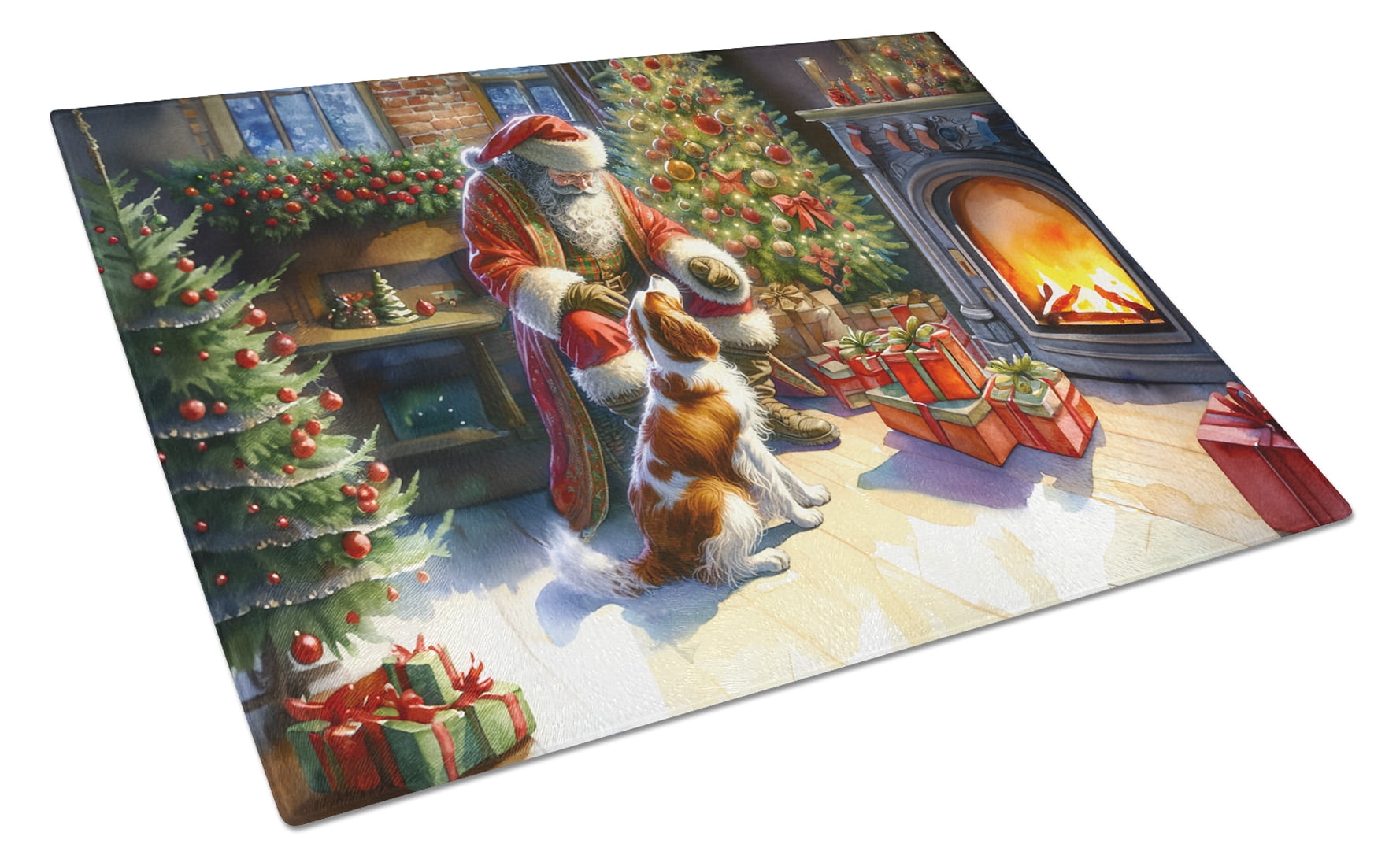 Brittany and Santa Claus Glass Cutting Board 12 in x 15 in