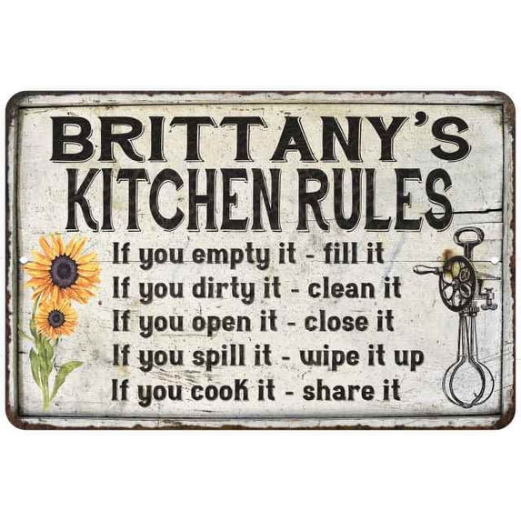 Brittany's Kitchen Rules Chic Sign Vintage Decor 8 x 12 High Gloss Metal 208120032190