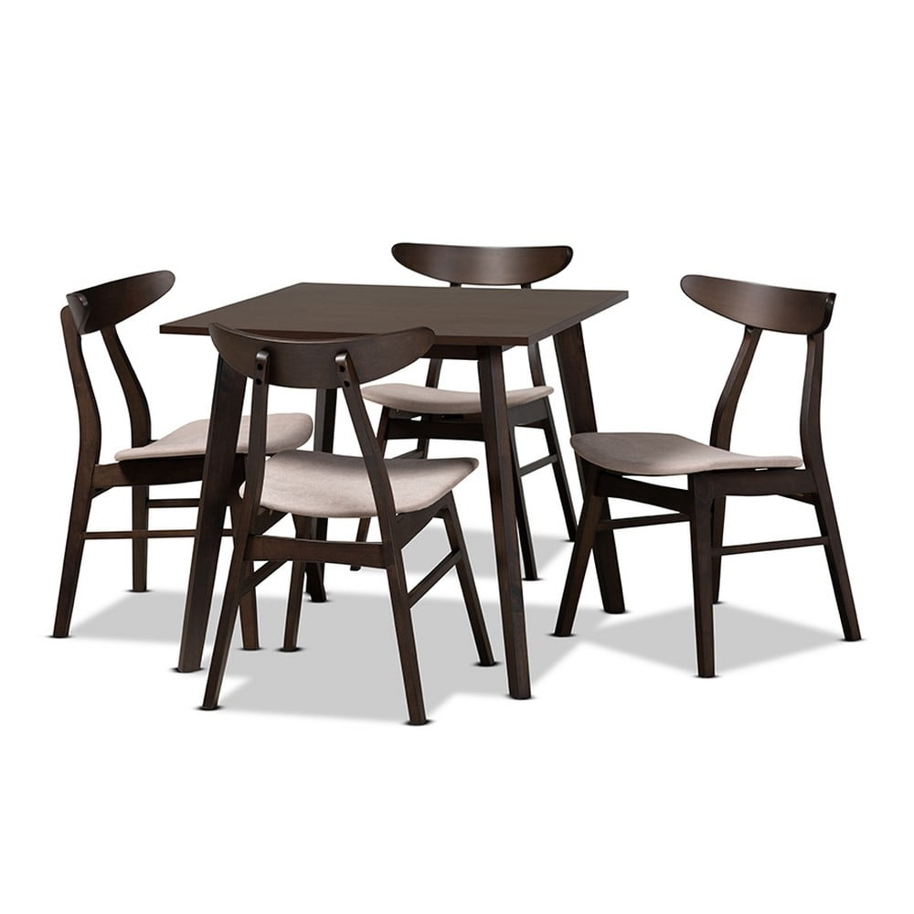 Britte Mid-Century Modern Dark Oak Dining Set with Cream Upholstery