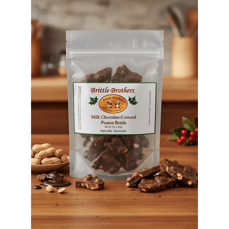 Brittle Brothers - Chocolate Covered Peanut Brittle - 7 oz. Bag - Nashville Whiskey Bourbon Peanut Brittle Pecan Cashew Candy Snack Mothers Day Fathers Christmas Valentines Day Graduation Corporate G