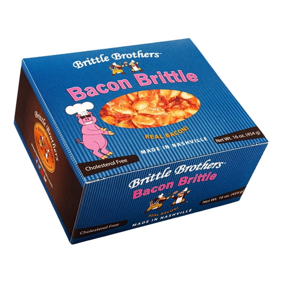 Brittle Brothers Bacon Peanut Brittle - 16 oz. Box : Voted #1 -Nashville Whiskey Bourbon Peanut Brittle Pecan Cashew Candy Snack Mothers Day Fathers Christmas Valentines Day Graduation Corporate Gift