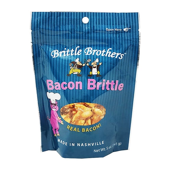 Brittle Brothers Bacon Peanut Brittle - 5 oz. Bag : Voted #1 - 4xs more Nuts -Nashville Whiskey Bourbon Peanut Brittle Pecan Cashew Candy Snack Mothers Day Fathers Christmas Valentines Day Graduatio