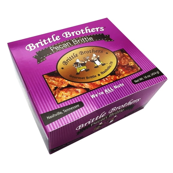 Brittle Brothers Pecan Brittle - 16 oz Gift Box - Gourmet Candy - Nashville Whiskey Bourbon Peanut Brittle Pecan Cashew Candy Snack Mothers Day Fathers Christmas Valentines Day Graduation Corporate G