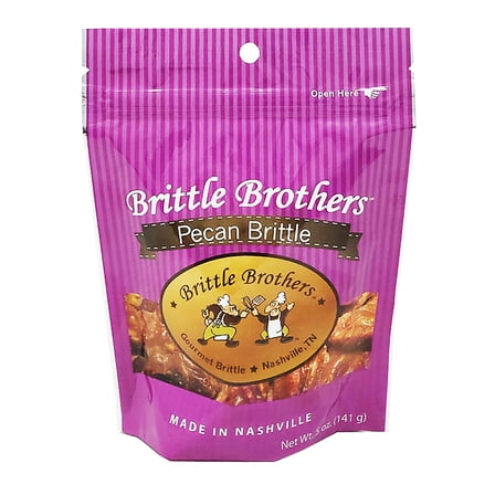 Brittle Brothers Pecan Brittle - 5 oz. Bag : Voted #1 - 4x’s more Nuts - Gift Set Cashew Pecan Bacon Corporate Christmas Mother Father Chocolate