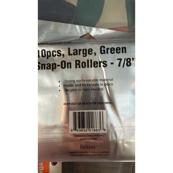 Brittny Green Large Snap-On Rollers – 10-Pack 7/8" Hair Styling Rollers, Non-Breakable Material