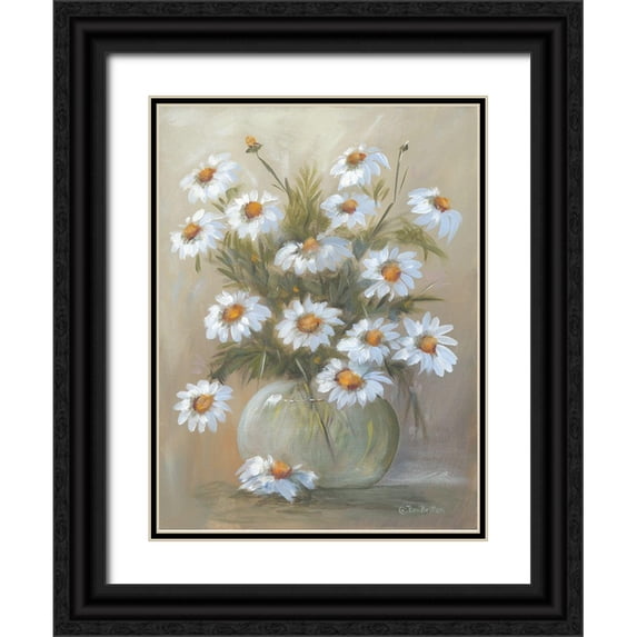 Britton, Pam 12x14 Black Ornate Wood Framed with Double Matting Museum Art Print Titled - Bowl of Daisies