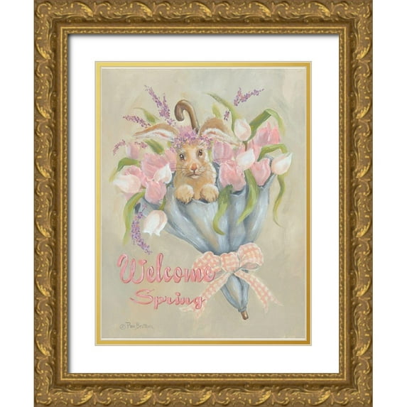 Britton, Pam 12x14 Gold Ornate Wood Framed with Double Matting Museum Art Print Titled - Spring Bunny