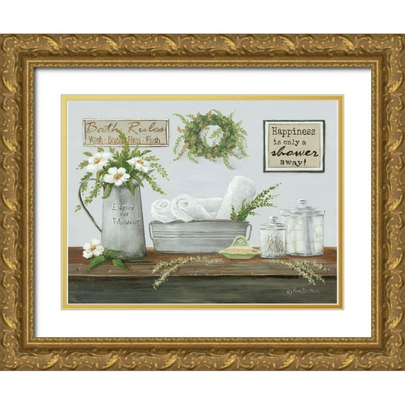 Britton, Pam 14x12 Gold Ornate Wood Framed with Double Matting Museum Art Print Titled - Fresh Towels