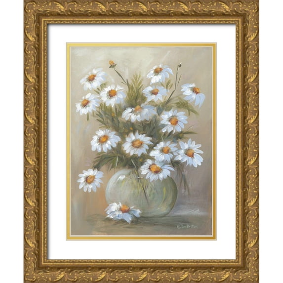 Britton, Pam 19x24 Gold Ornate Wood Framed with Double Matting Museum Art Print Titled - Bowl of Daisies