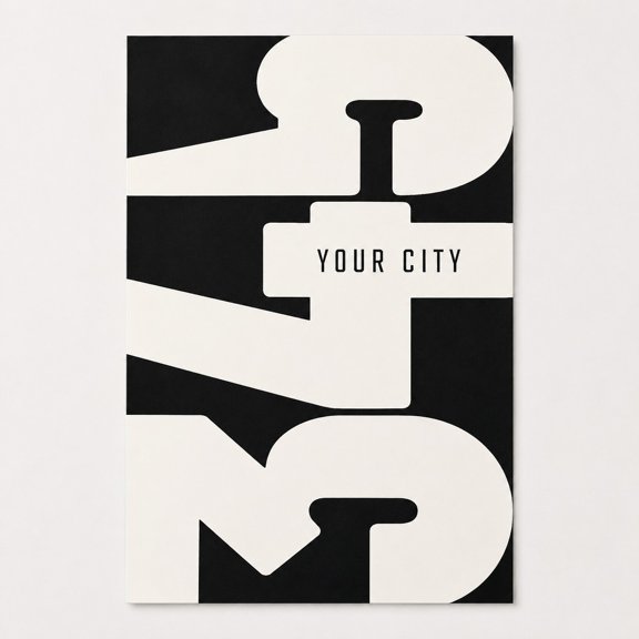 Brivelle Bold City Area Code Typography Poster, 12 x 8 in