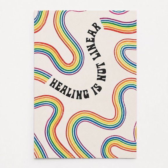 Brivelle Healing Is Not Linear, Retro Rainbow Quote Wall Art Print, 12 x 18 in