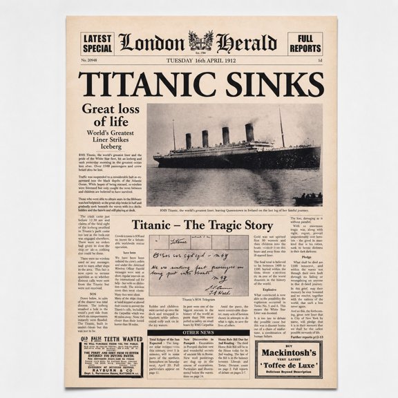 Brivelle Historic Ocean Liner Newspaper Poster, 14 x 11 in