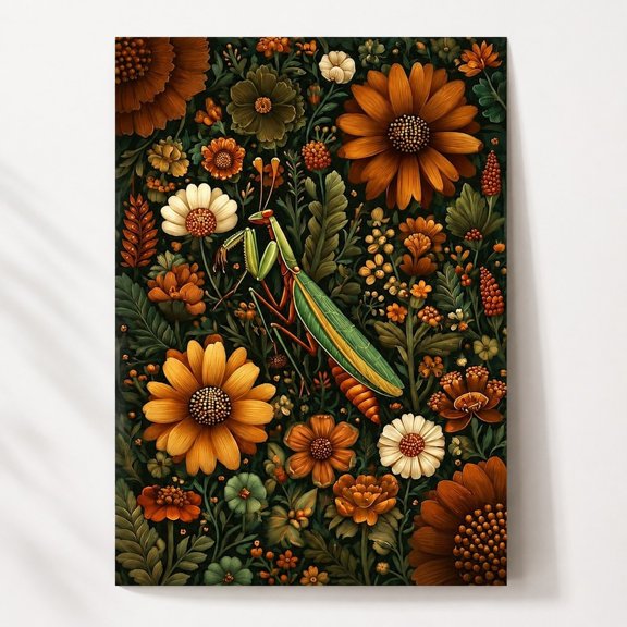 Brivelle Praying Mantis Botanical, Floral Insect Wall Art Print, 12 x 8 in