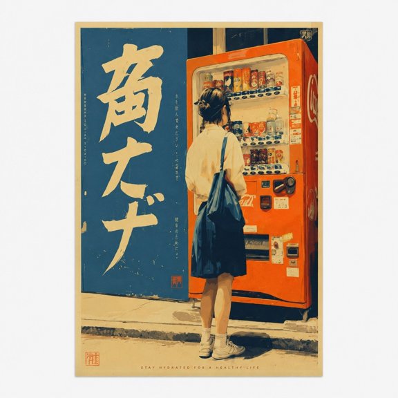 Brivelle Retro Japanese Vending Machine Poster, 12 x 8 in