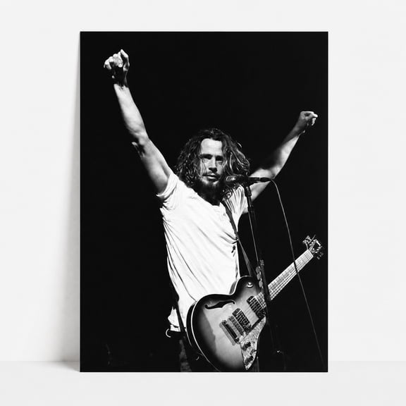 Brivelle Rock Concert Guitar Performance Black and White Poster Monochrome Photography Music Room Decor Home Office, 12 x 8 in