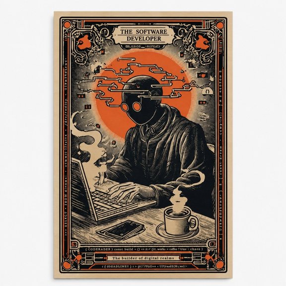 Brivelle Software Developer Tarot Style Coding Poster, 12 x 8 in