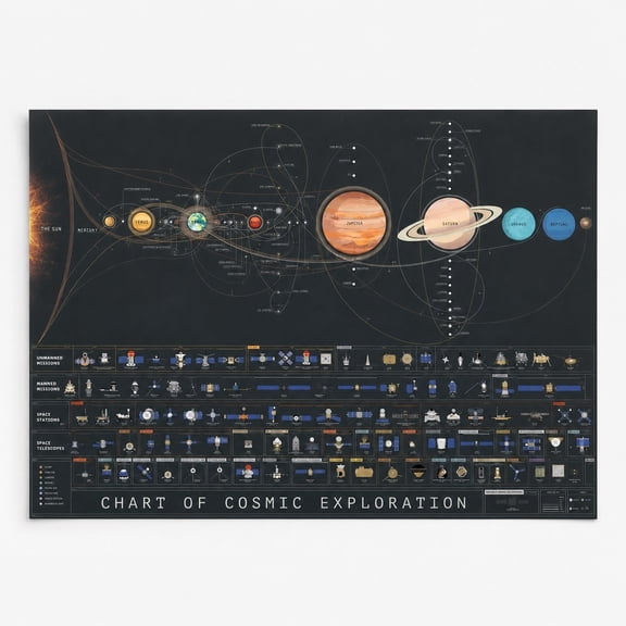 Brivelle Solar System Cosmic Exploration Chart Poster, 12 x 8 in