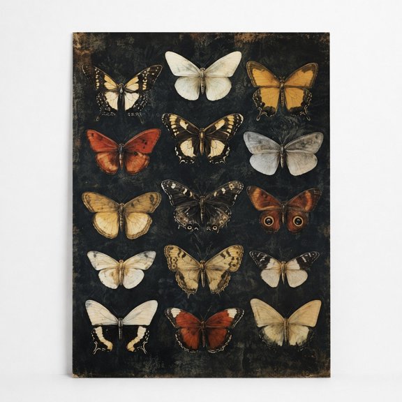 Brivelle Vintage Butterfly Wall Art Poster, Dark Botanical Insect Print, 12 x 8 in