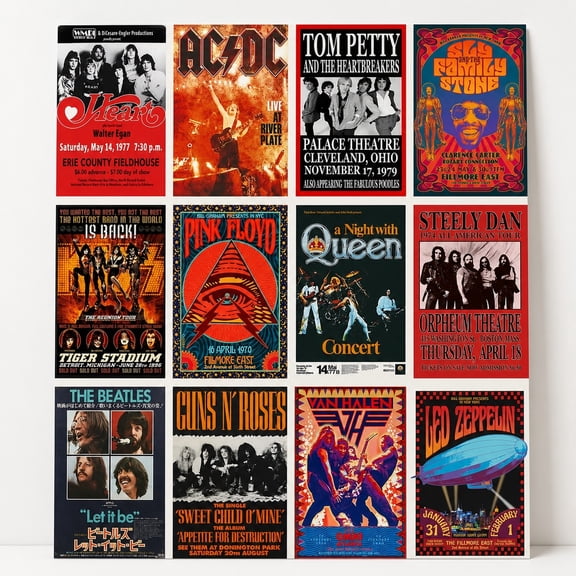 Brivelle Vintage Rock Concert Collage Poster, 12 x 18 in