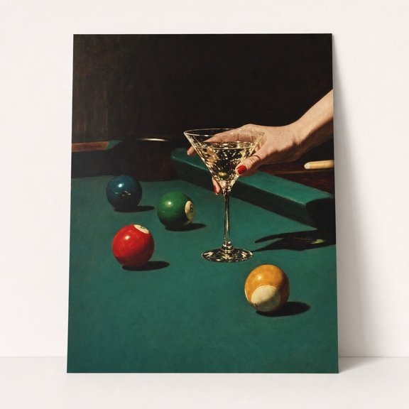 Brivelle Vintage billiards still life Green Poster Classic Game room decor Home or office, 12 x 8 in