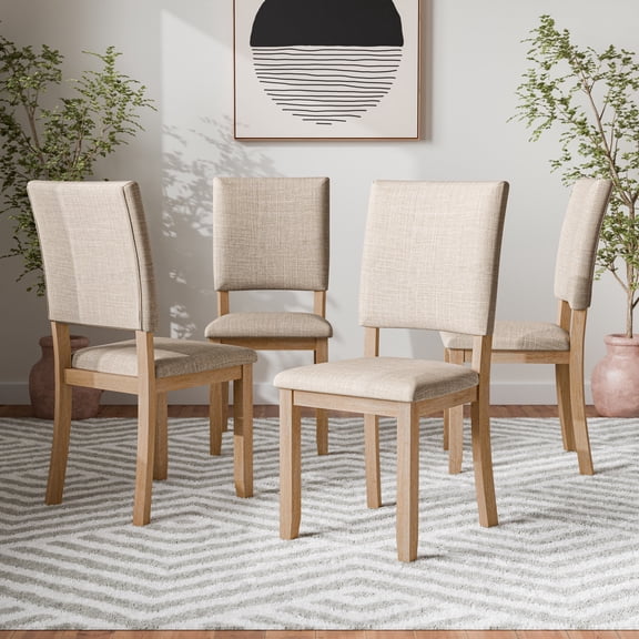 Briven Modern Fabric Upholstered Dining Side Chair, Set of 4, Natural