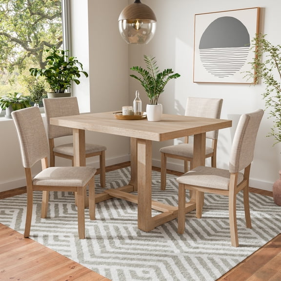 Briven Modern Solid Wood 5-Piece Dining Table Set, Seats 4, Natural