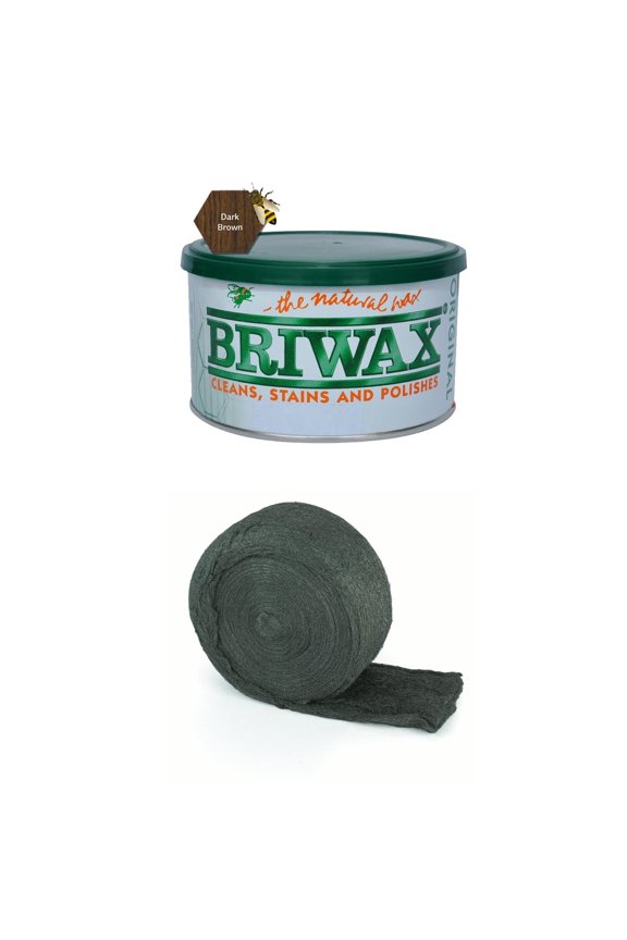 Original Furniture Wax Polish, Dark Brown, 1 lb, with Oil-Free Steel Wool 0000