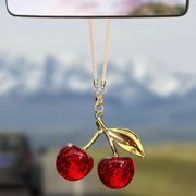 Briwill Cherry Rear View Mirror Charm, Cherry Car Accessories for Women,Silver&Red