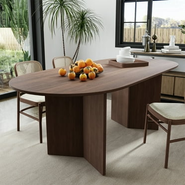 Brix 67"x33.5" Soild Wood Dining Table Oval Kitchen Table, Walnut