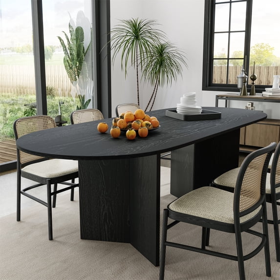 Brix 79"x33.5" Soild Wood Dining Table Oval Kitchen Table, Black