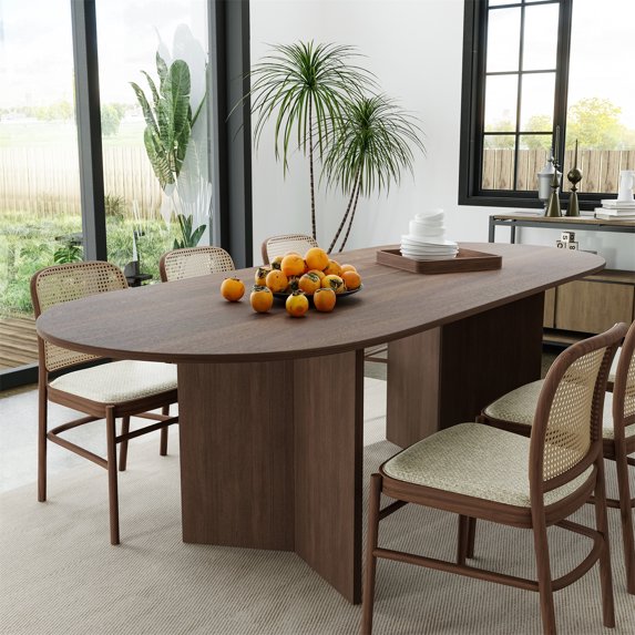 Brix 79"x33.5" Soild Wood Dining Table Oval Kitchen Table, Walnut