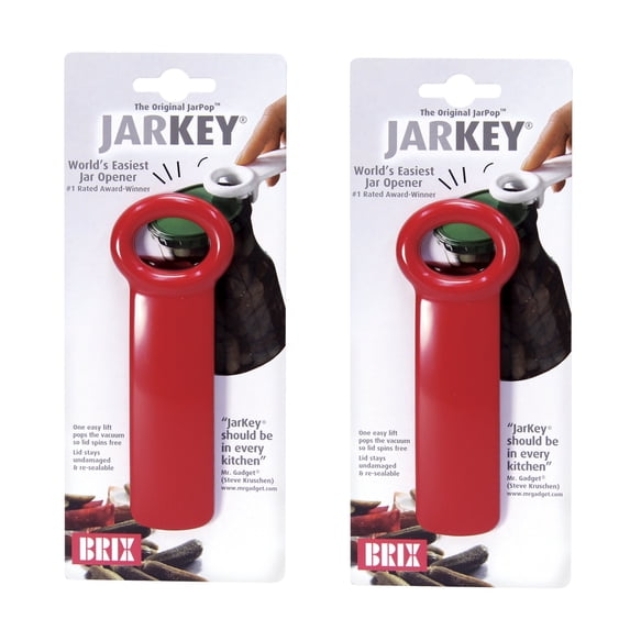 Brix Original Easy Jar Key Openers, Set of 2, Red, Vacuum-Seal Release Tool For Stubborn Lids, Arthritis And Carpal Tunnel Aid