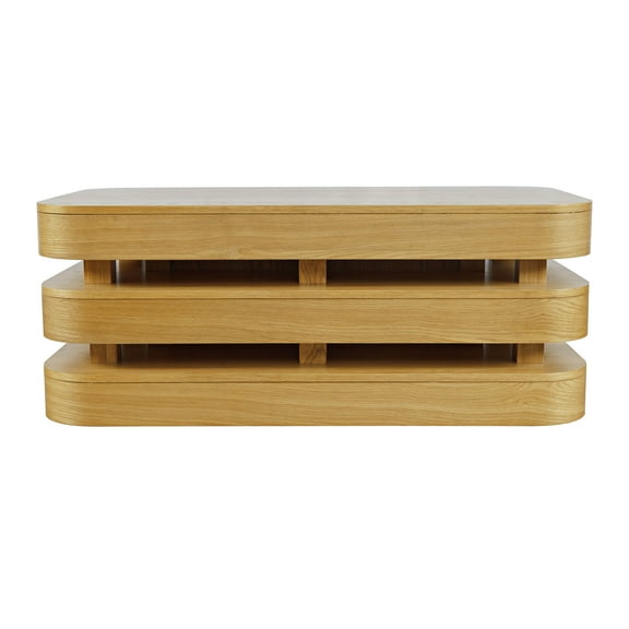 Brix Mid-Century Modern Floating Sculpture Layered Coffee Table with Caster Wheels