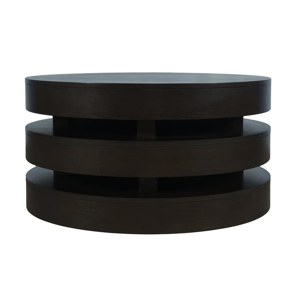 Brix Mid-Century Modern Floating Sculpture Round Layered Coffee Table with Caster Wheels
