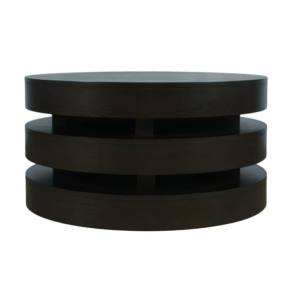 Brix Mid-Century Modern Floating Sculpture Round Layered Coffee Table with Caster Wheels