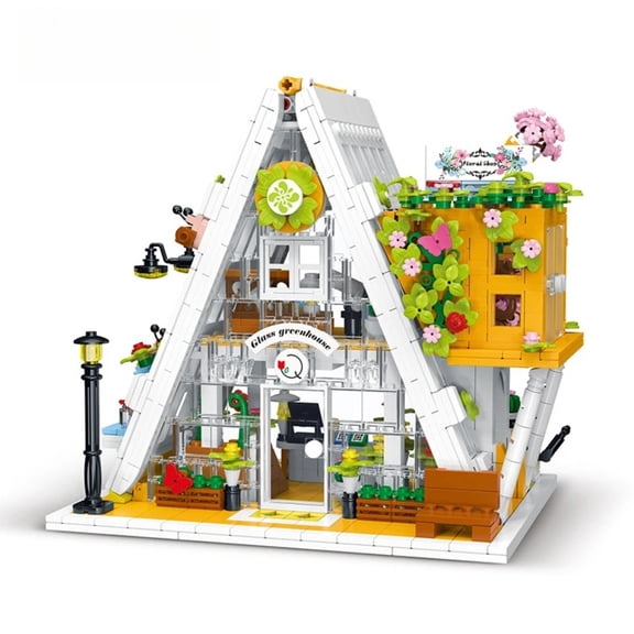BrixVibe A Shaped Glass Flower House Building Set with Light Compatible with Lego Architecture Creative Greenhouse Model for Adults 1413pcs