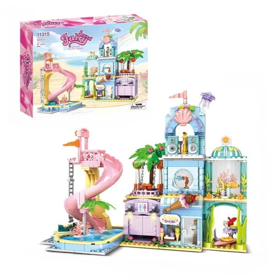 BrixVibe Beach House Building Sets Compatible with Lego Architecture Castle Theme Water Slide for Age 8-12 Girls 684pcs