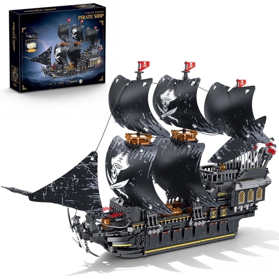 BrixVibe Black Pearl Pirate Ship Building Set with LED Compatible with Lego Ship Creative Model for Teens Adults 2517pcs