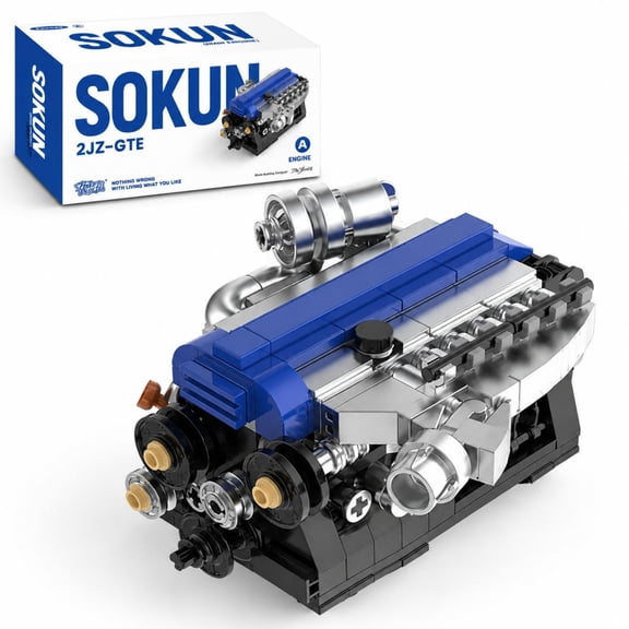 BrixVibe Blue Car Model Engine Building Sets Compatible With Lego Motors With Moving Pistons & Crankshaft Car LoverS Gift For Adult Boys 248