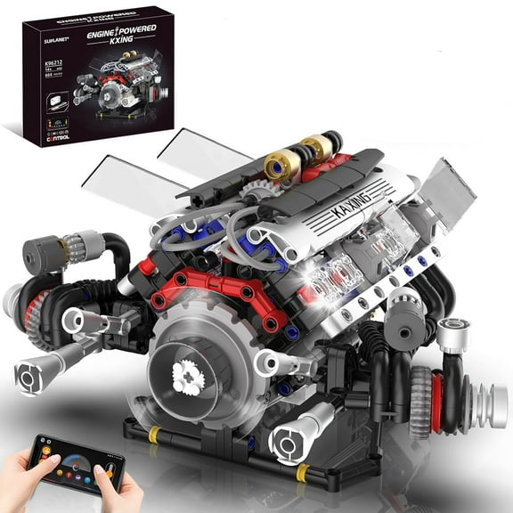 BrixVibe Car Mini F1 Engine Model Kit Building Blocks Set Remote Control Compatible with Lego Technic for Adults 664Pcs