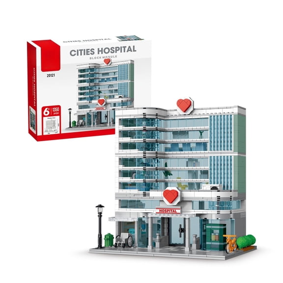 BrixVibe City Hospital Building Set with LED Compatible with Lego Architecture Creative Collectible for Adults 1350pcs
