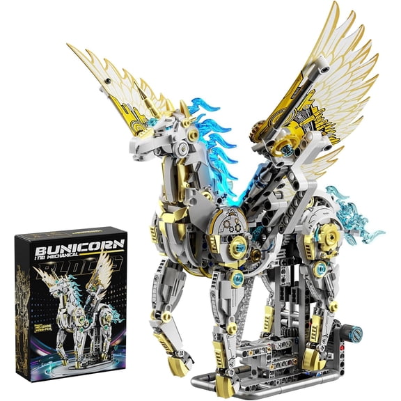 BrixVibe Engaging Mechanical Unicorn Building Sets Compatible With Lego Steampunk Pegasus Model With Light And Movable Wings For Adult Boys 1499