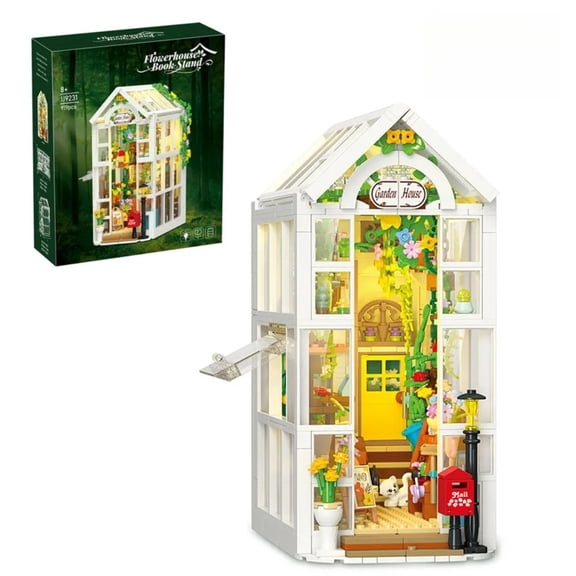 BrixVibe Garden House Bookend Building Set with LED Compatible with Lego Flower Greenhouse Creative Decorative Bookshelf 919pcs