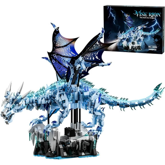 BrixVibe Ice Dragon Building Blocks Set with Light Compatible with Lego Dragon Animals for Adults 14+ 1646pcs