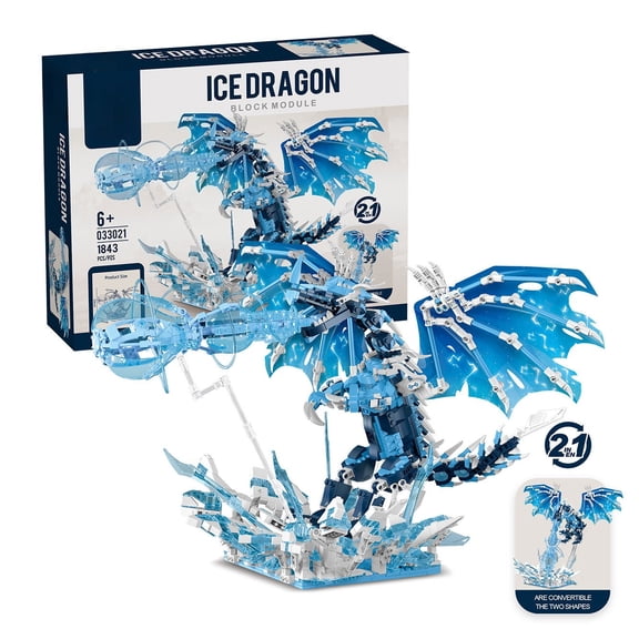 BrixVibe Ice Dragon with LED Building Set Compatible with Lego Animal Creative Collectible for Adults & Teens 1843pcs