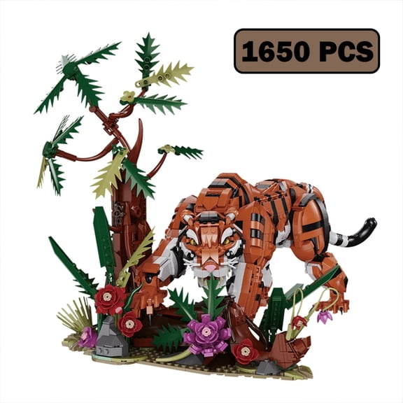 BrixVibe Jungle Tiger Building Set Compatible with Lego Animal Creative Forest Scene Collection Model for Adults