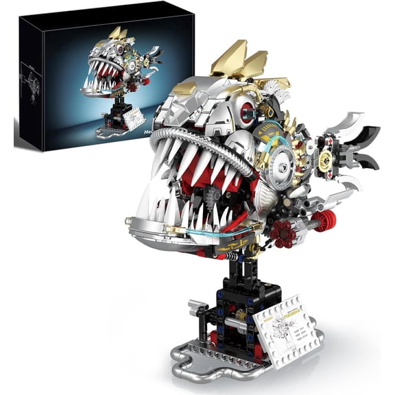 BrixVibe Mechanical Piranhas Building Set with Light Compatible with Lego Animal Ocean Fish Model Kit for Adults 1019pcs