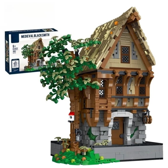 BrixVibe Medieval Blacksmith Shop Building Set with LED Compatible with Lego Architecture Creative Collectible for Adults 1991pcs