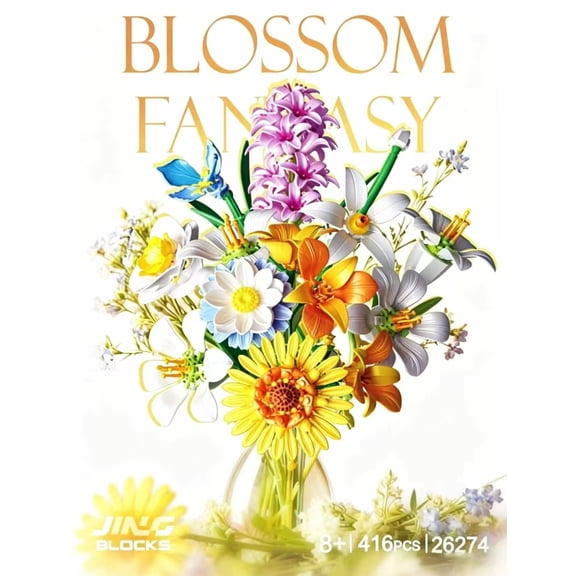 BrixVibe Mixed Flower Bouquet Building Set Compatible with Lego Flower Botanicals Collection Home Decor for Women Adults 416pcs